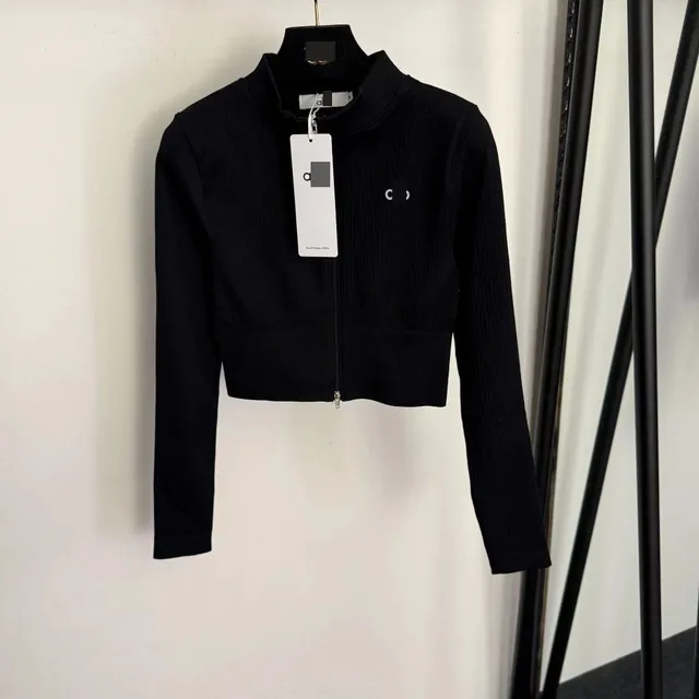 Alo Yoga Ribbed Zip-Up Cropped Sweater Solid Black