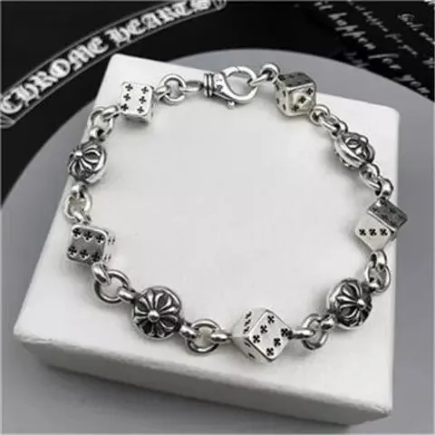 Chrome Hearts Dice Link Bracelet Silver Dice and Cross motifs