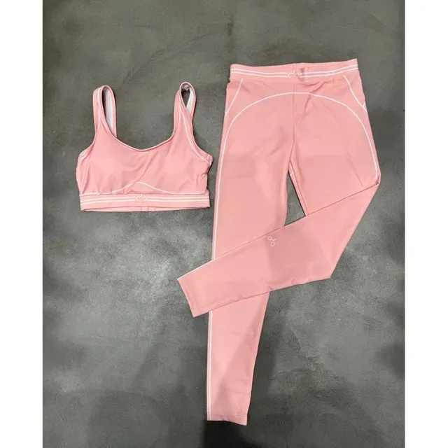 Lululemon Align Bra and High-Rise Leggings Soft Pink with White Trim