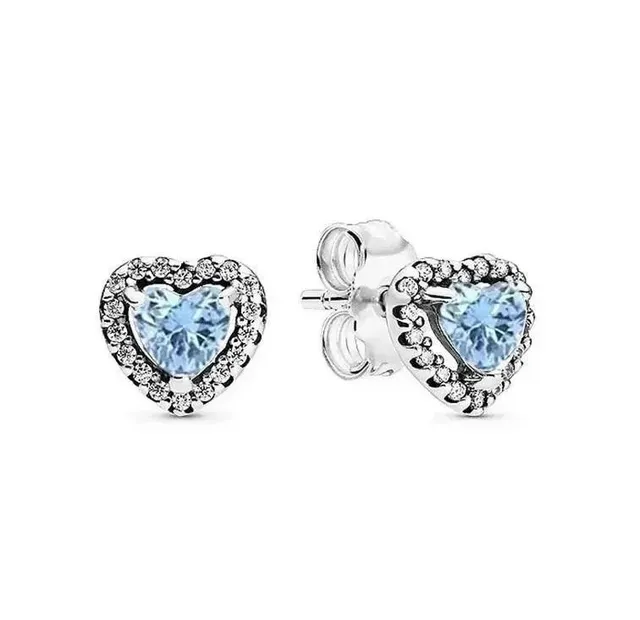 Pandora Heart Stud Earrings Clear Blue CZ with Pave Halo