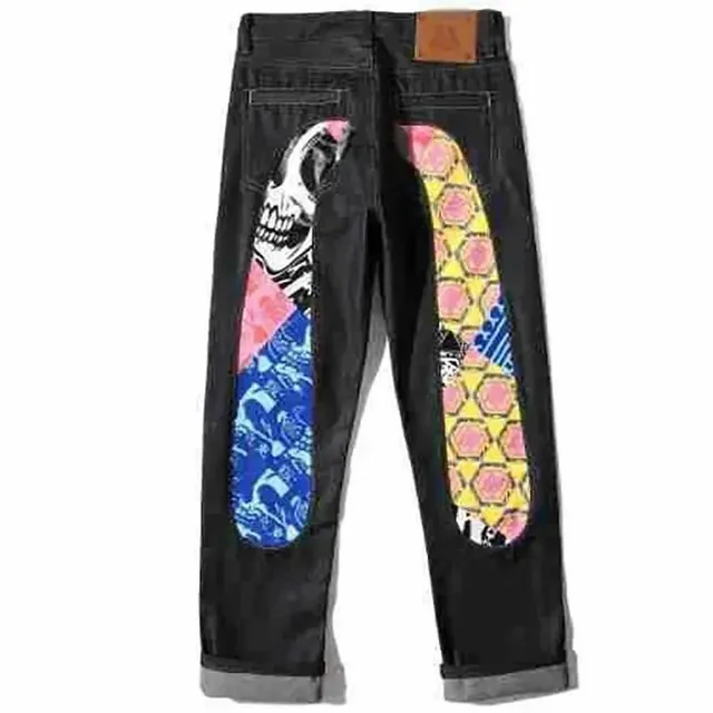 Evisu Patchwork Jeans Skull and Geometric Print