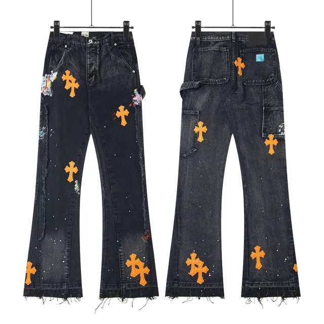 Chrome Hearts Flared Jeans Cross Patch & Paint Splatter