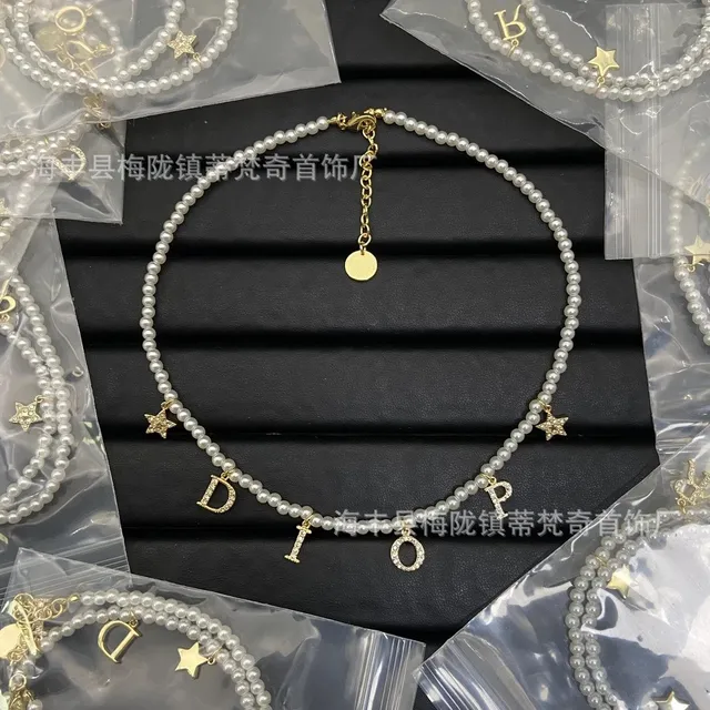 Pearl Choker Necklace Dior Logo Charm