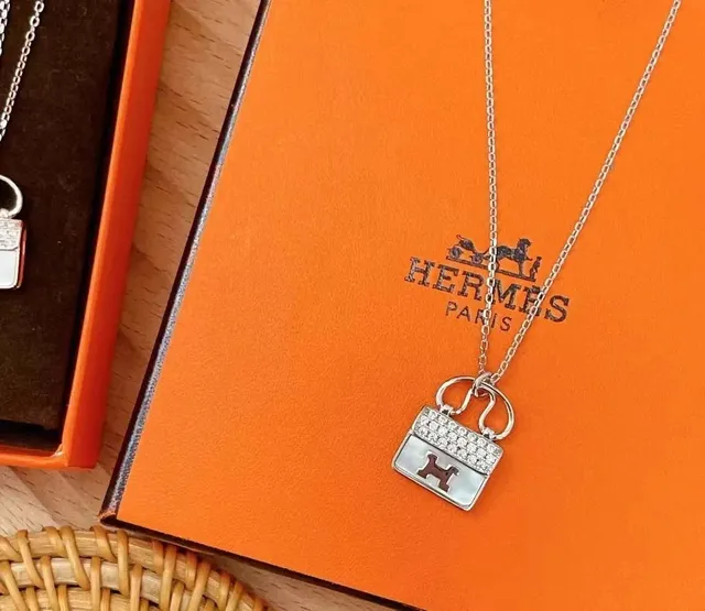 Hermès Mini Bag Charm Mother-of-Pearl and Pavé Diamonds