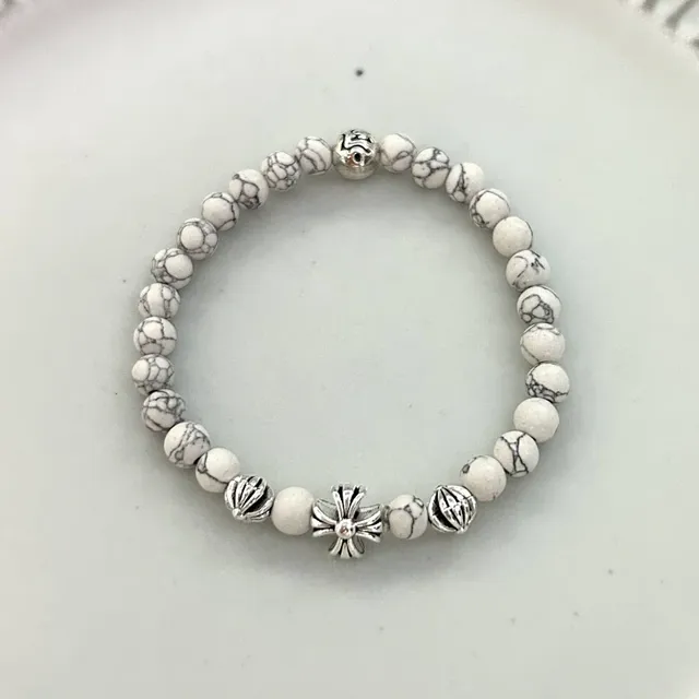 Chrome Hearts Beaded Bracelet Howlite with Cross Charm