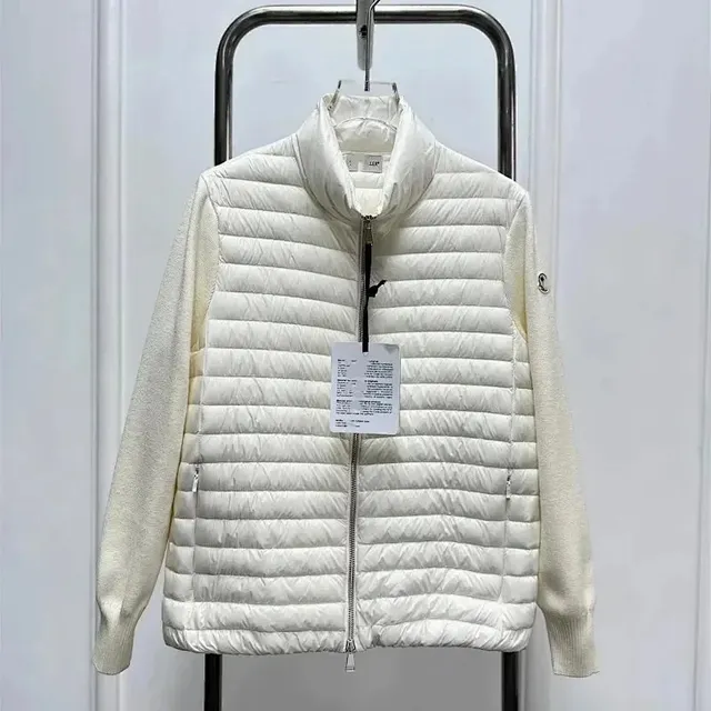 Moncler Quilted Zip-Up Jacket Two-Tone Knit-Sleeve