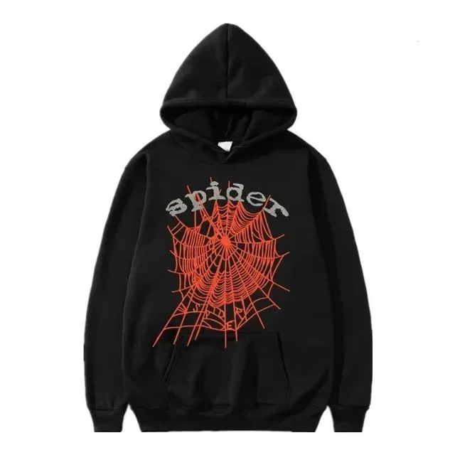 Sp5der Spider Web Hoodie Black with Orange Spiderweb Print