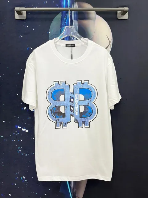 Balenciaga Bitcoin Logo T-Shirt Distressed Blue Print
