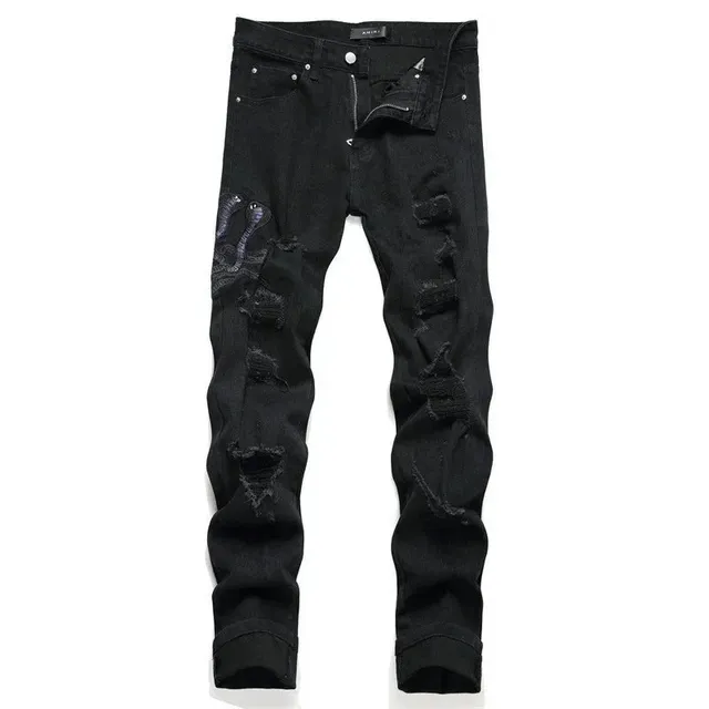 Amiri Distressed Jeans Embroidered Snake