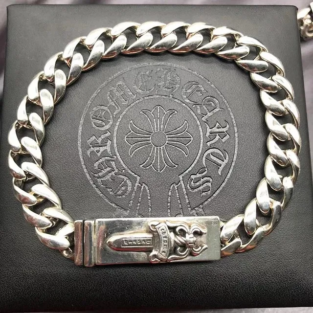 Chrome Hearts Curb Chain Bracelet Cross Dagger Clasp