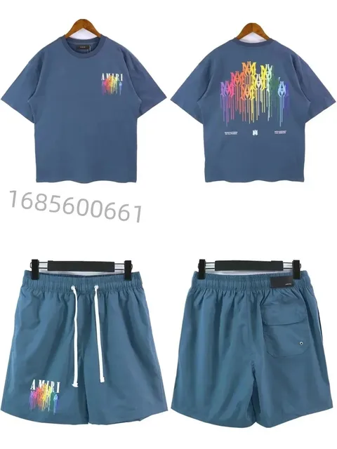 Amiri T-Shirt and Shorts Set Rainbow Drip Logo