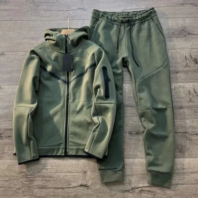 Nike Tech Fleece Hoodie and Joggers Olive Green with Black Trim