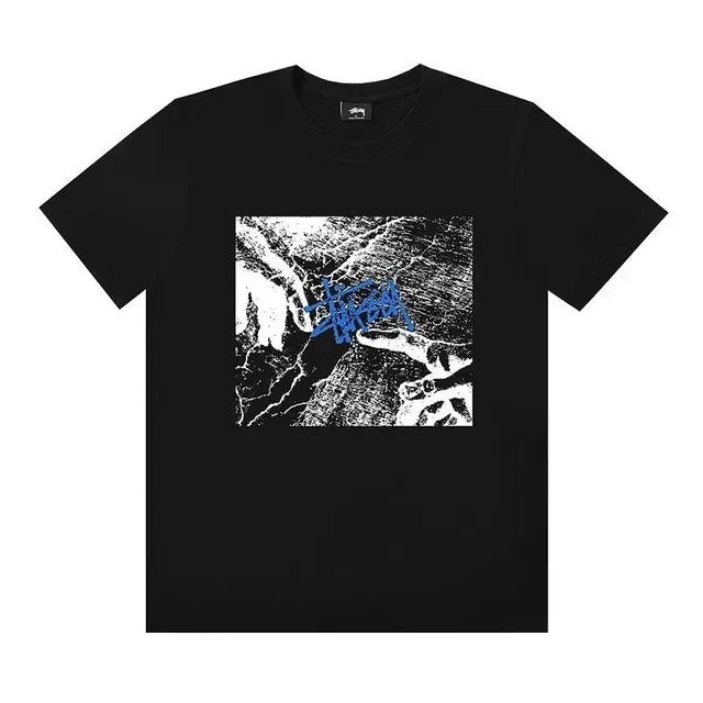 Stüssy Graphic Tee Cracked Print with Blue Signature