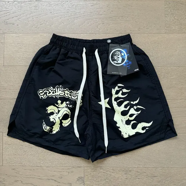 Hellstar Graphic Shorts Om Symbol Flame Print