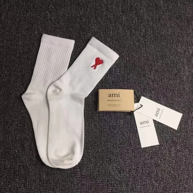 AMI Paris Crew Socks Red Heart Logo