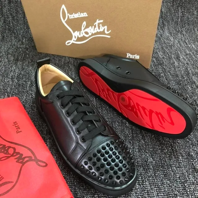 Christian Louboutin Louis Junior Spikes Black Leather with Studs