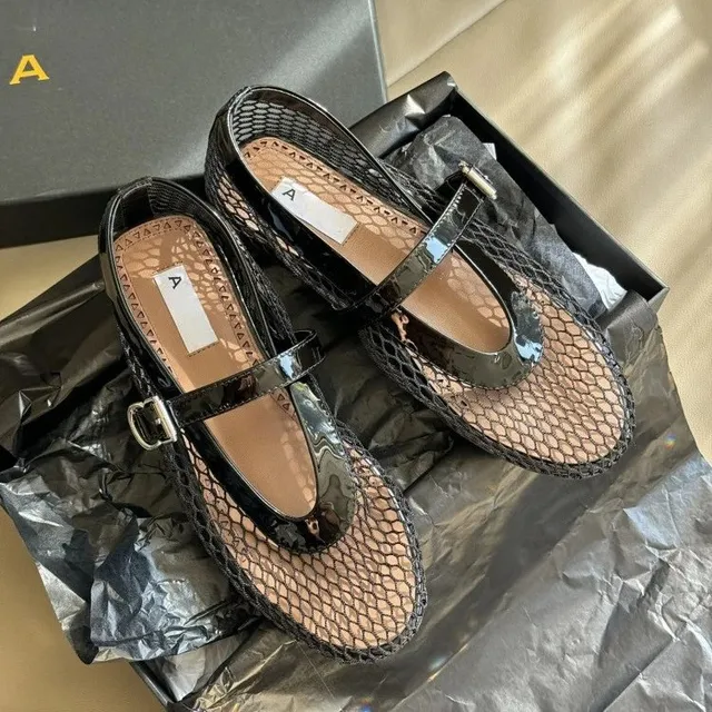 Alaïa Mary Jane Flat Patent Leather Mesh