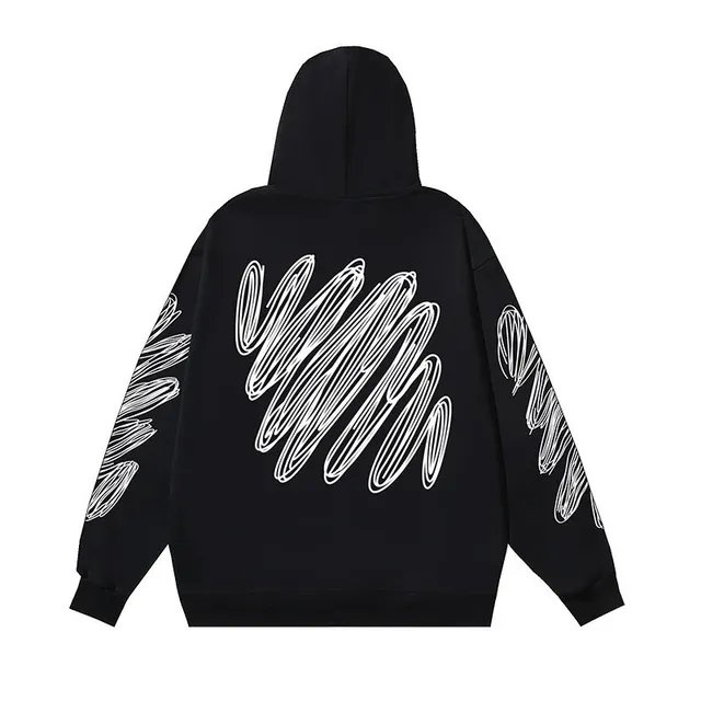 Off-White Hooded Sweatshirt Abstract Scribble Print