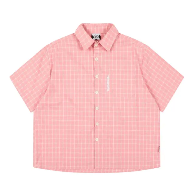 Mertra Short-Sleeve Button-Up Shirt Grid Check