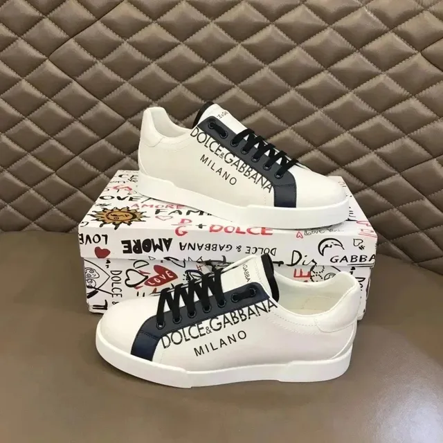 Dolce & Gabbana Logo Sneaker White with Navy Panel and Branding