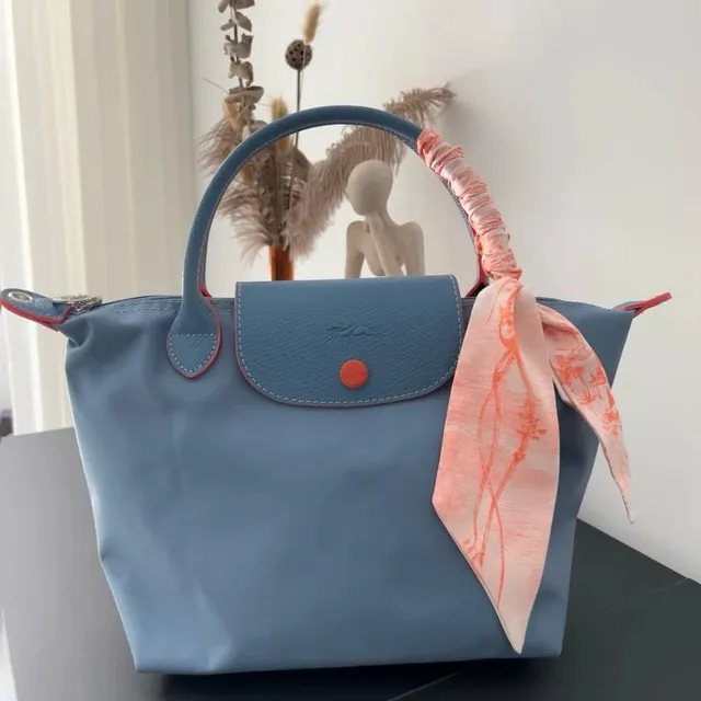 Longchamp Le Pliage Navy with Orange Trim