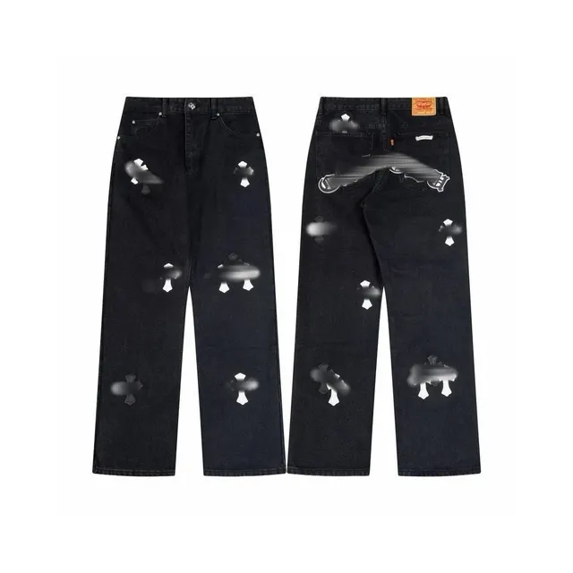Chrome Hearts Cross Patch Jeans Distressed Cross Motif