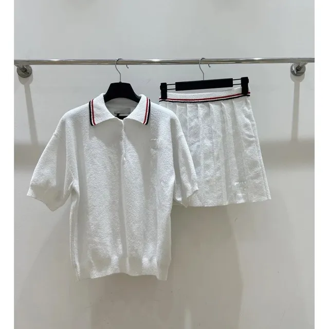 Thom Browne Polo and Skirt Set Terry Cloth with Red-White-Blue Trim