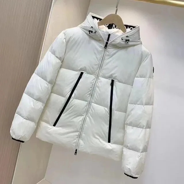 Moncler Padded Hooded Jacket White with Black Zip Accents
