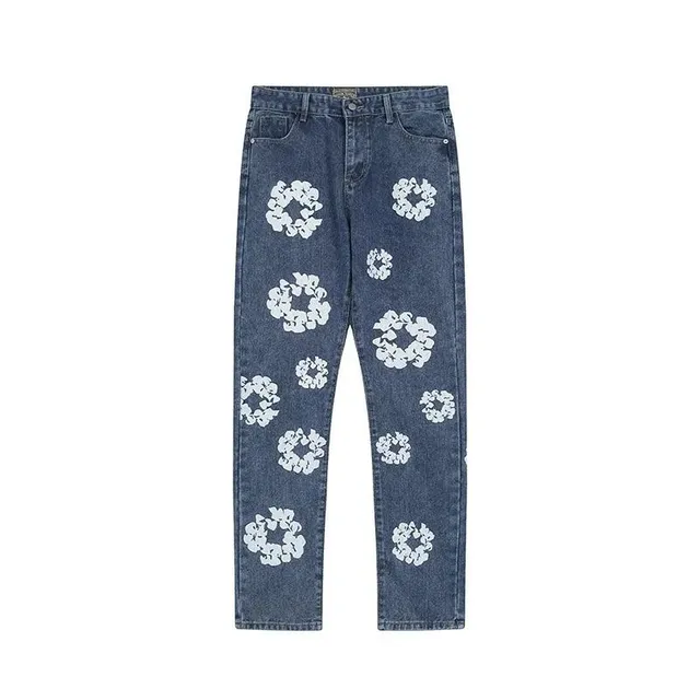 Denim Tears Floral Print Jeans Scrunched Flower Motif