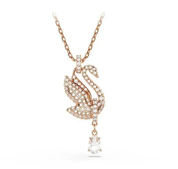 New arrival rose gold and white diamond swan necklace with diamonds