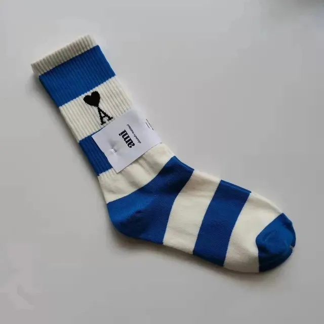 Comme des Garçons Heart Logo Sock Blue and White Stripe