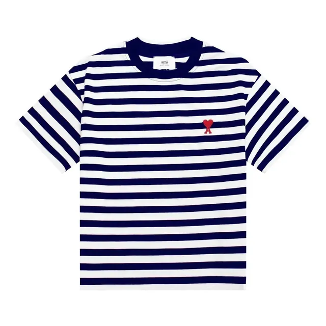 AMI Paris Striped T-Shirt Navy and White Breton