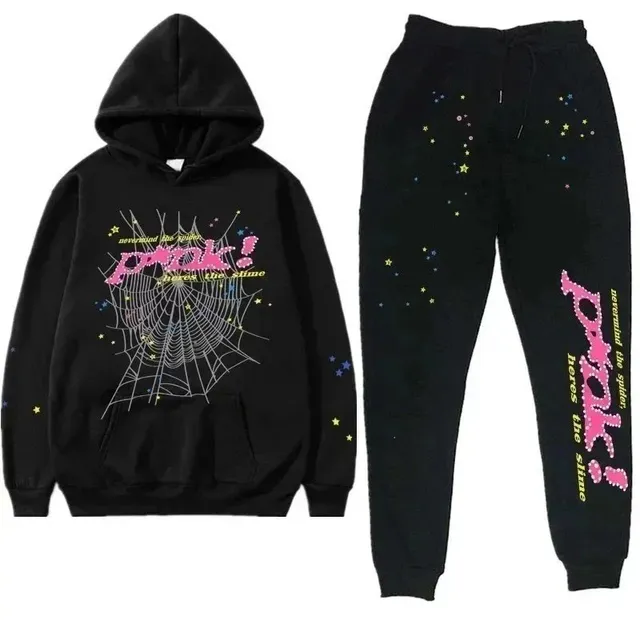Corteiz Hoodie and Joggers Set Spider Web and Stars Print