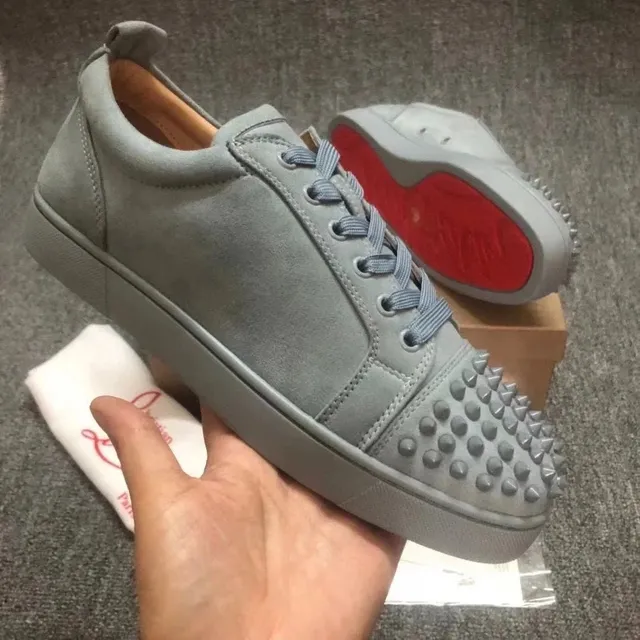 Christian Louboutin Louis Junior Spikes Grey Suede with Red Sole