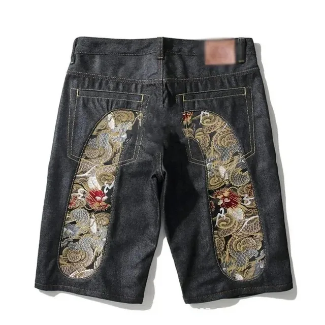 Evisu Embroidered Denim Shorts Dragon Patch