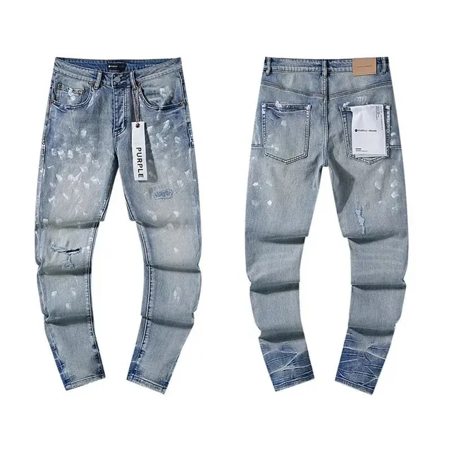 Purple Brand Distressed Slim Fit Jeans Paint-Splatter Wash