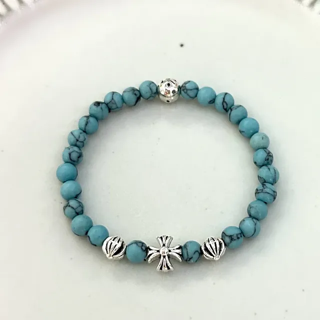 Chrome Hearts Beaded Bracelet Turquoise and Cross