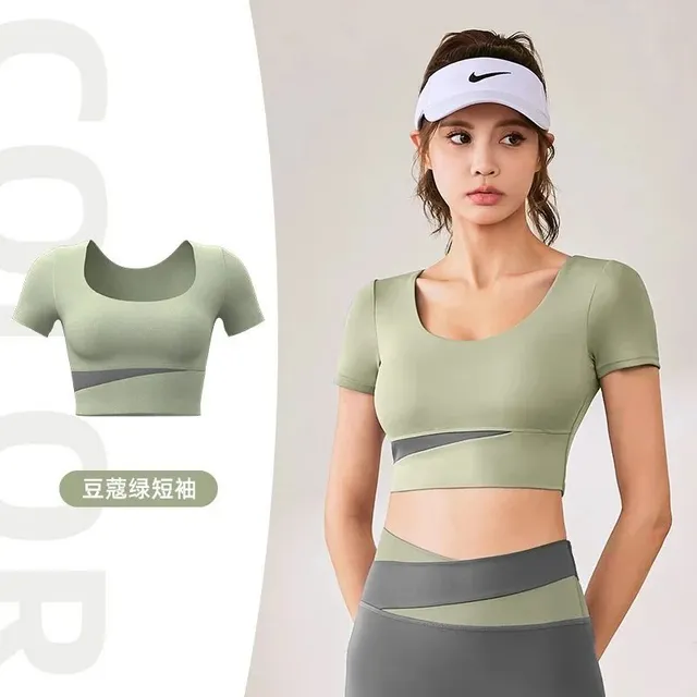 Nike Crop Top Sage Green with Grey Panel