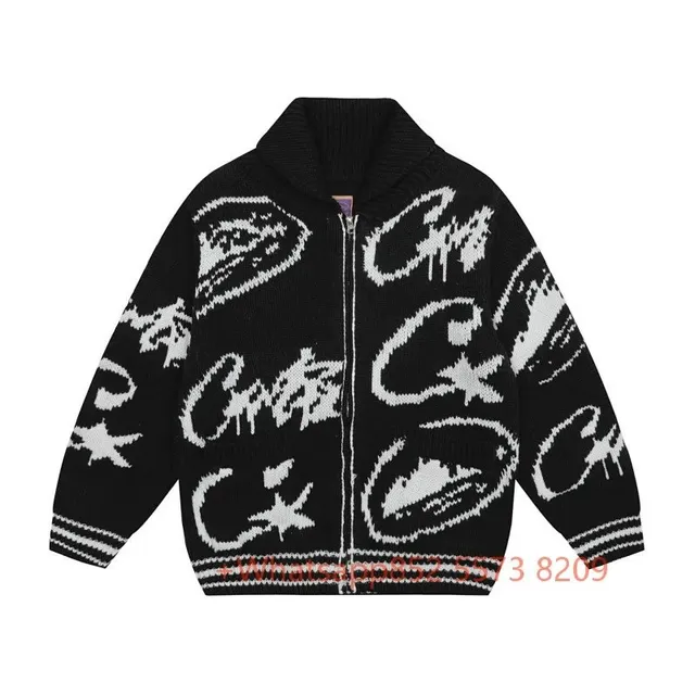 Corteiz Zip-Up Knit Cardigan Graffiti Print