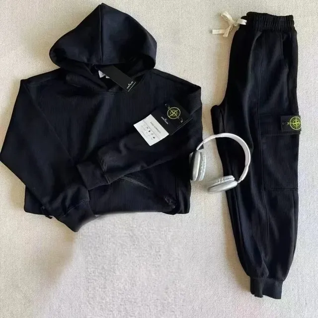 Stone Island Corduroy Hoodie and Joggers Set Black