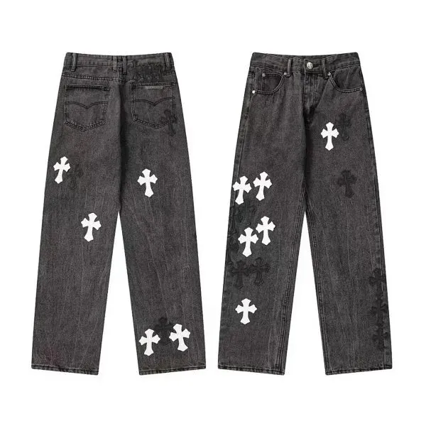 Chrome Hearts Cross Patch Jeans Black with White Cross Patches