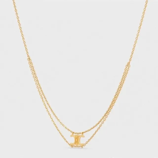 Celine Double Chain Necklace CC Logo