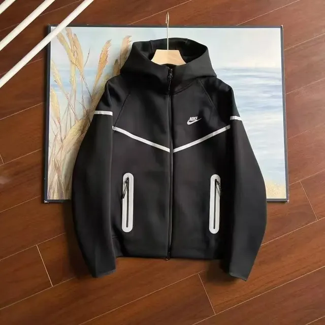 Nike Tech Fleece Hooded Jacket Black with Reflective Stripe