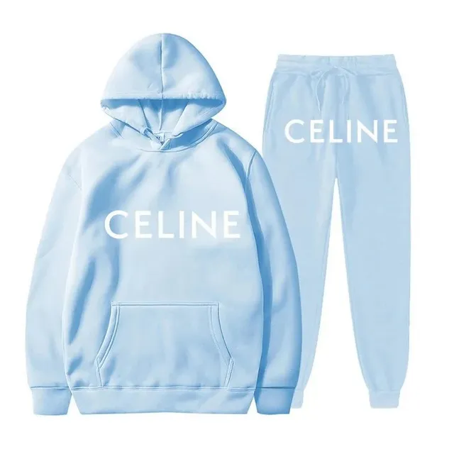 Celine Logo Hoodie and Joggers Set Light Blue