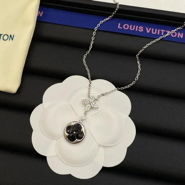 Louis Vuitton Camellia Pendant Necklace Crystal and Onyx