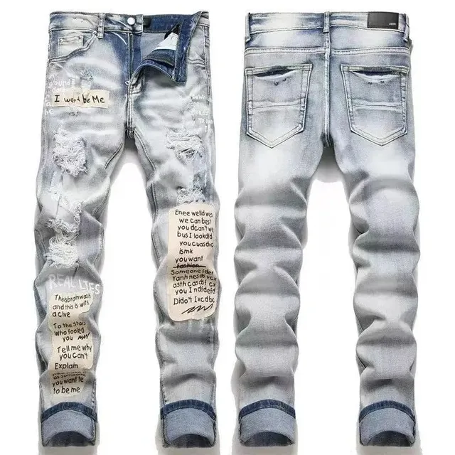 Amiri Distressed Patchwork Jeans Handwritten Patch