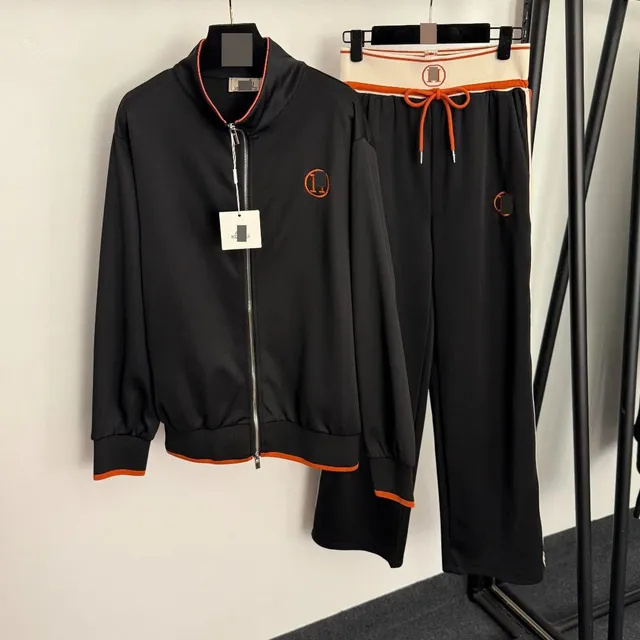 Hermès Track Jacket and Joggers Set Black with Orange Trim