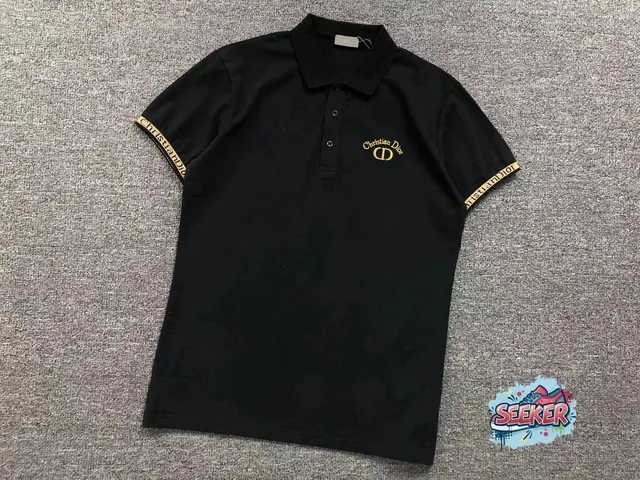 Dior Polo Shirt Gold Logo and Tape Trim