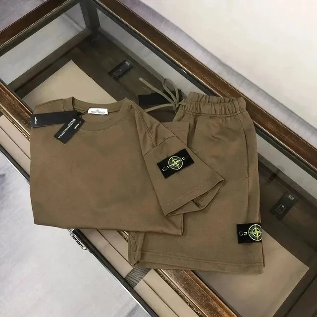 Stone Island T-Shirt and Shorts Set Olive Beige