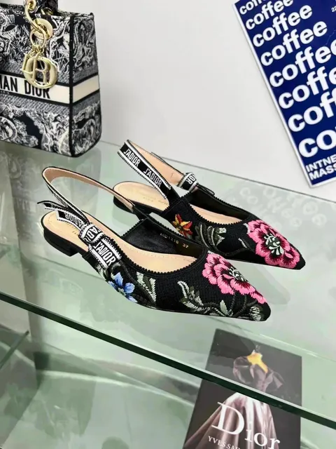 Dior Slingback Flat Floral Embroidered